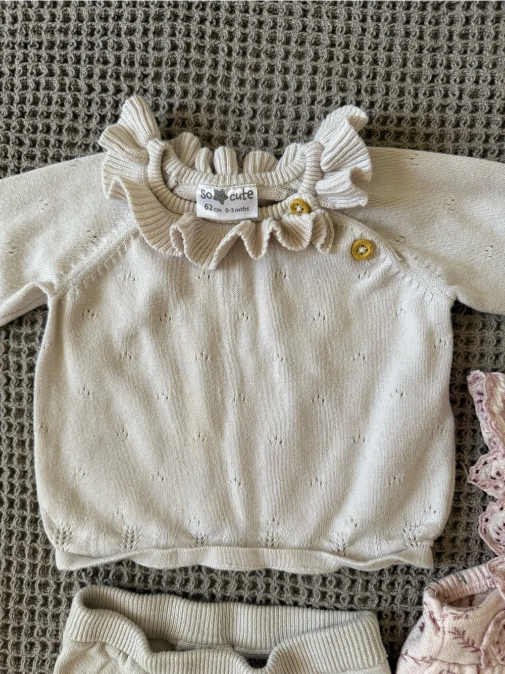 100% Cotton Pink Romper and Cream 2pc Set